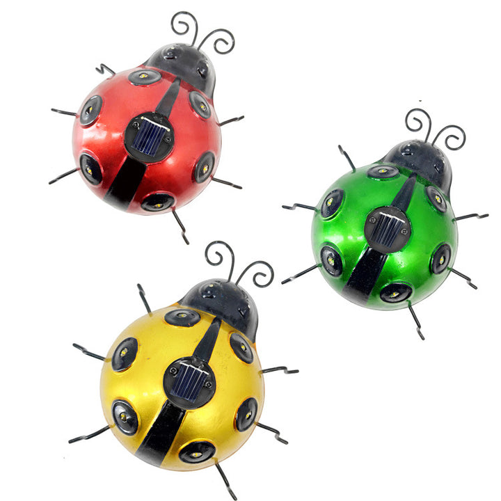Decorative Solar-Powered Metal Ladybug Garden Lights With Warm LED Accents Bowlift