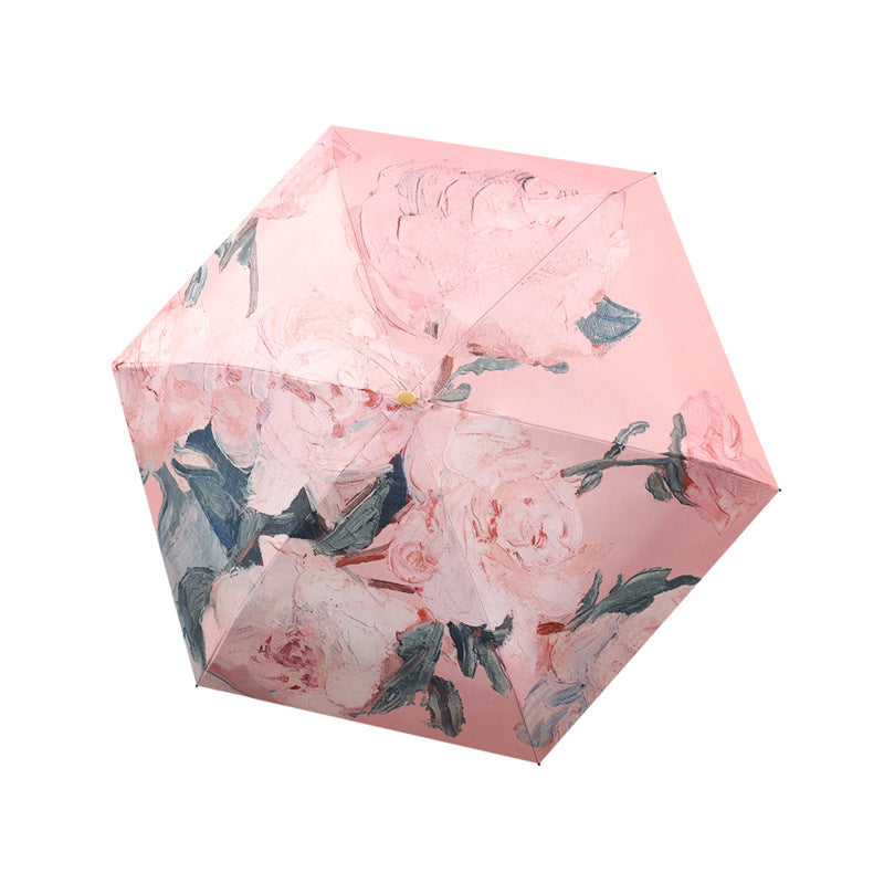 Women's Folding Umbrella with Detailed Floral 3D Design Bowlift