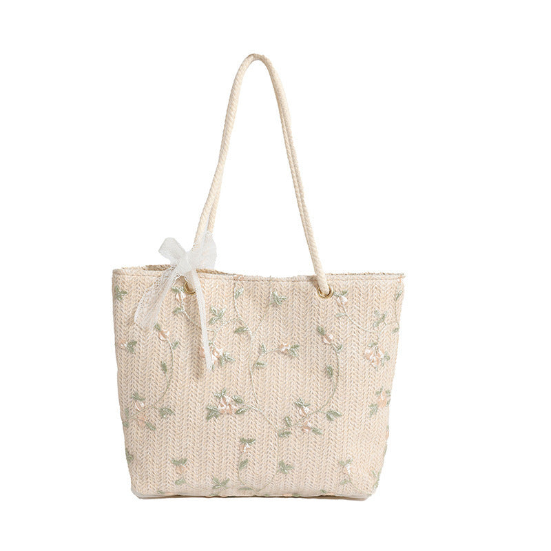 WoEmbroidered Straw Tote Bag Bowlift