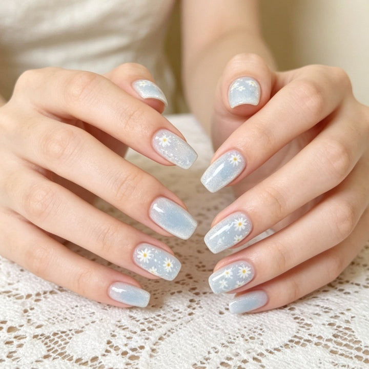 Artistic Press-On Nail Set with Floral Accents Bowlift
