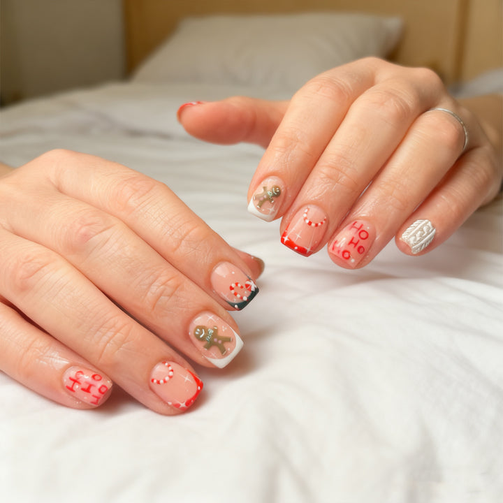 Festive Holiday-Themed Press-On Nail Art Bowlift