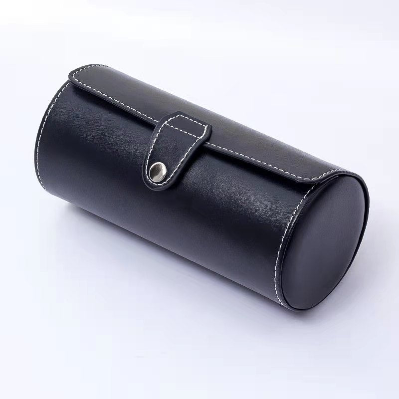 Cylindrical PU Leather Travel Watch Roll Case with Snap Closure Bowlift