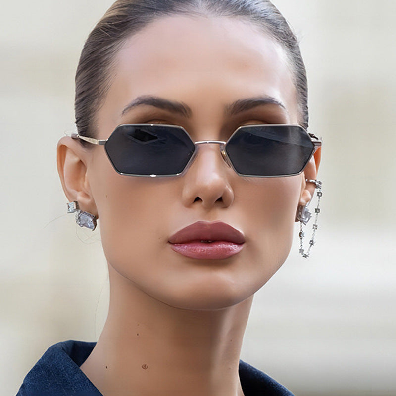 Women's hexagonal sunglasses with elegant metal frame and UV protection Bowlift