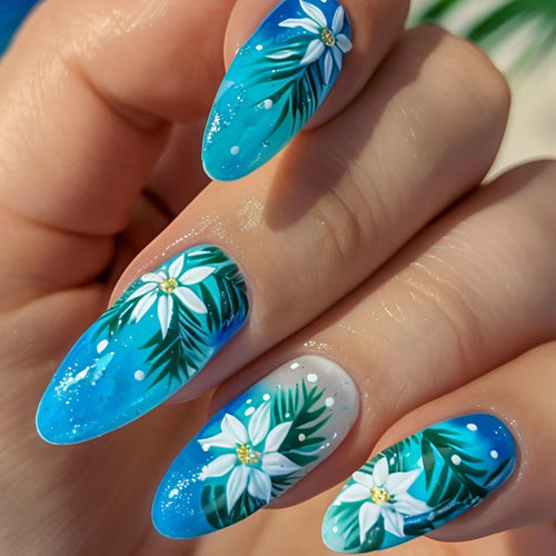 Creative Art Nails with Blooming Flower and Leaf Design Bowlift