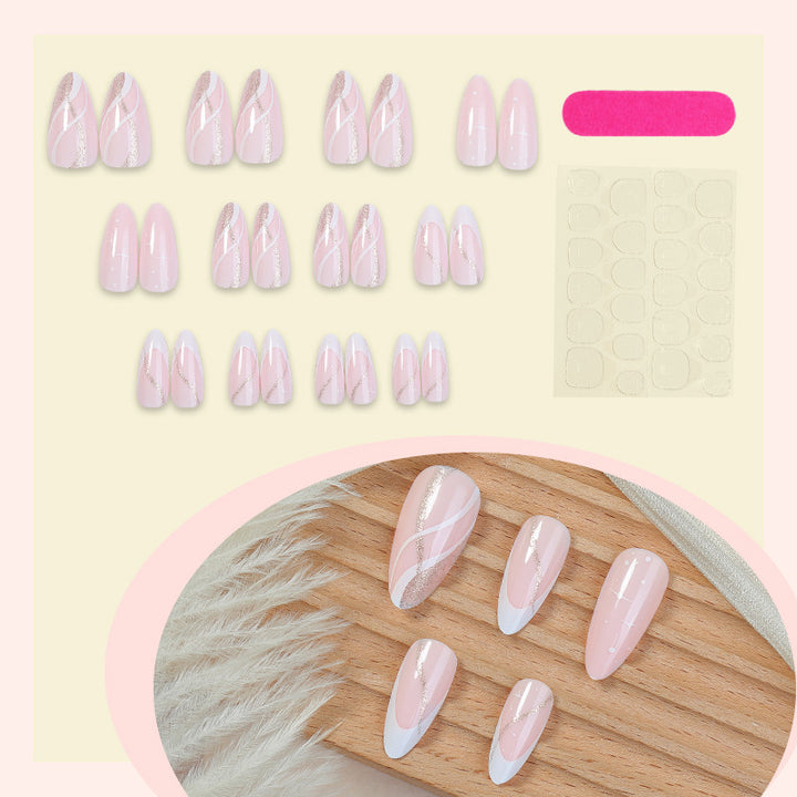 Artificial nail set with elegant marbled tips and glitter accents Bowlift