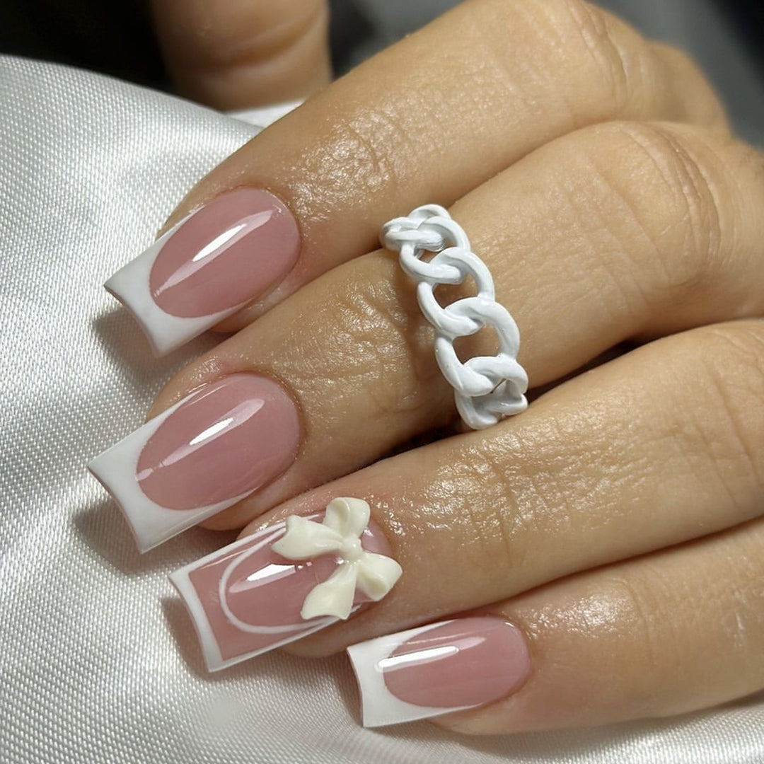 Elegant French Tip Nail Extensions Bowlift
