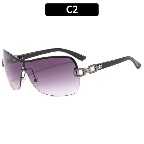 Elegant Shield Sunglasses with Intricate Chain Accents