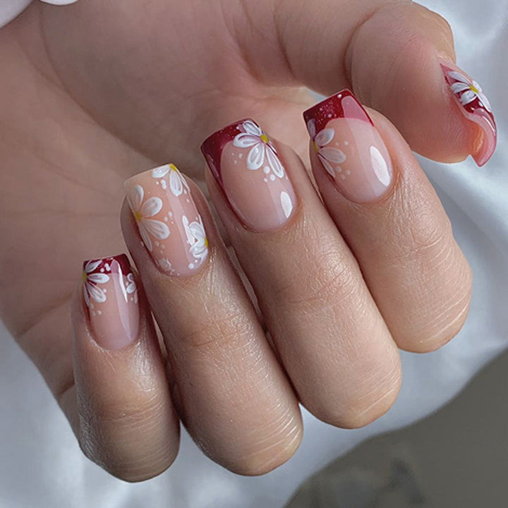 Artistic Nail Extensions with Floral Design Bowlift