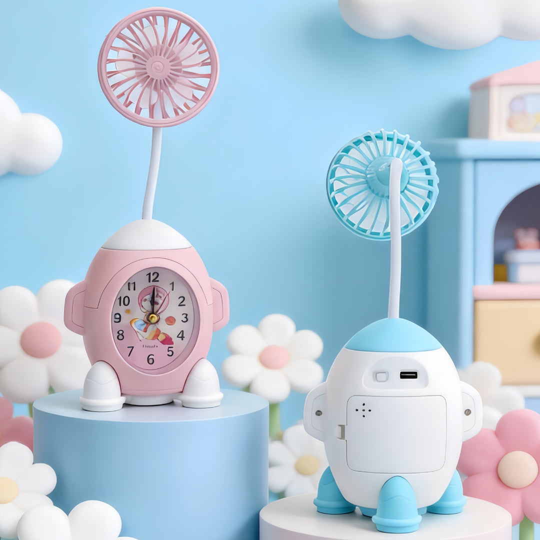 Ladies multifunctional table clock with integrated fan Bowlift