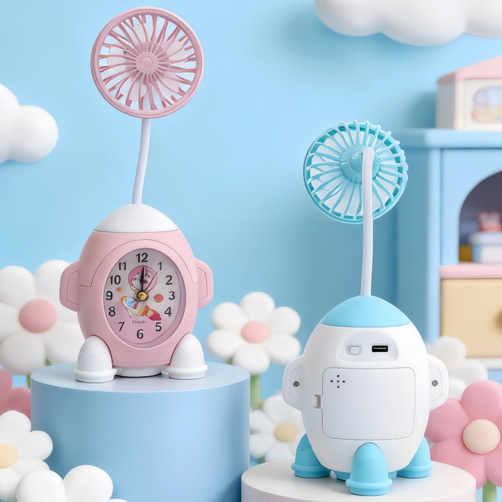 Ladies desk clock with integrated mini fan Bowlift