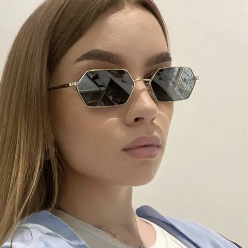 Women's hexagonal sunglasses with elegant metal frame and UV protection Bowlift