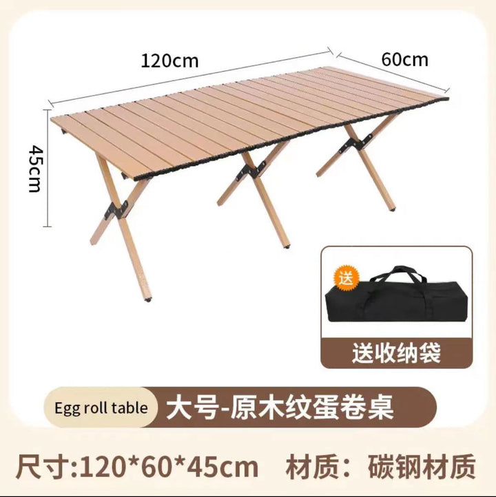 Foldable and Portable Camping Table with Durable Wooden Surface Bowlift