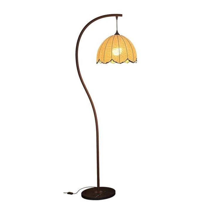 Arc Curved Floor Lamp with Woven Petal Shade Ambient Lighting Bowlift