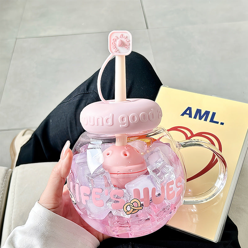 Women's drink container with integrated straw and cheerful fruit style design Bowlift