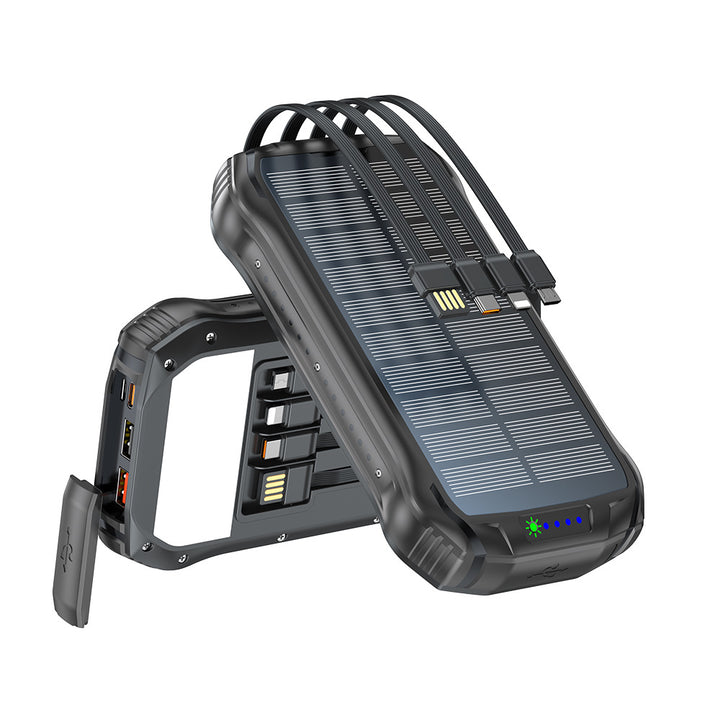 Portable solar power bank with multifunctional charging ports and robust housing Bowlift