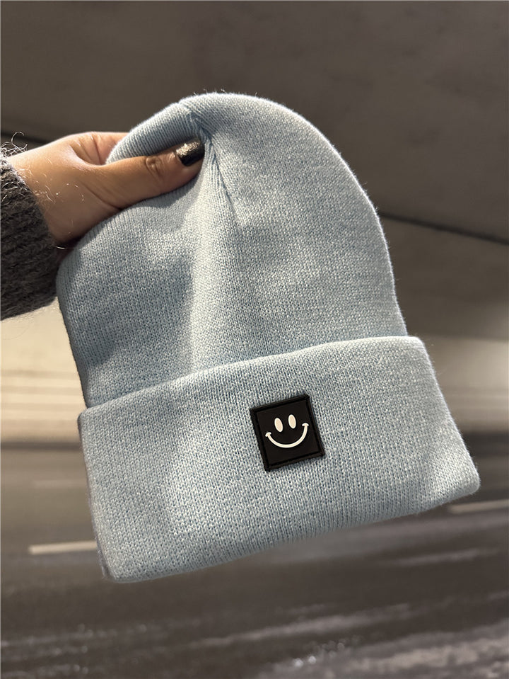 Smiley Face Ribbed Knit Beanie