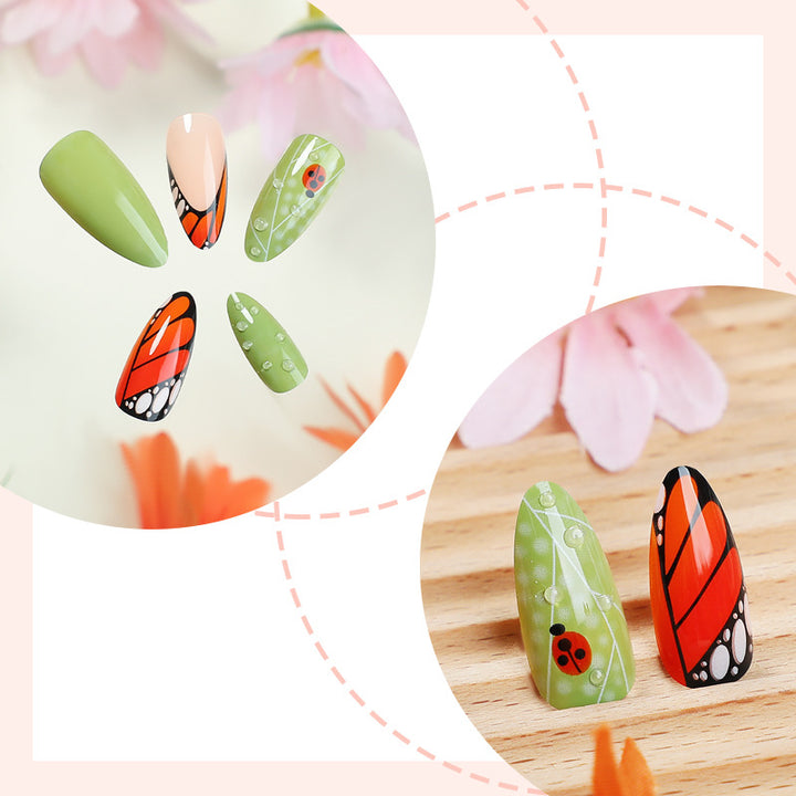 Artistic Press-On Nail Set with Butterfly and Floral Designs Bowlift