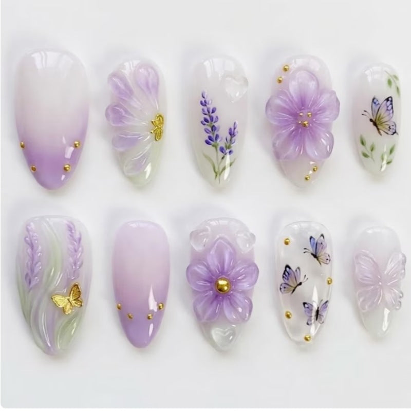 Elegant Floral Artwork Press-On Nails Bowlift