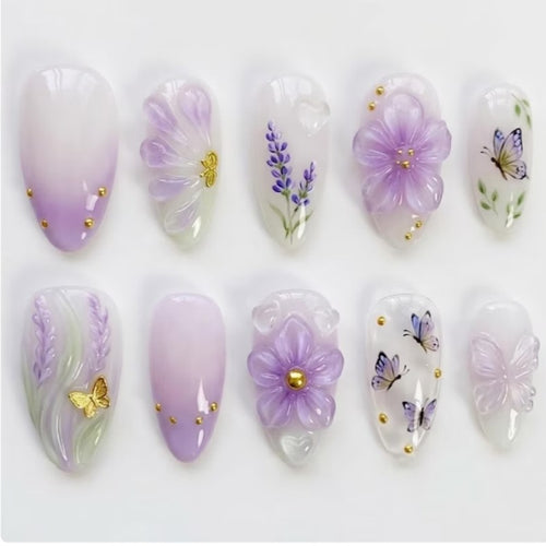 Elegant Floral Artwork Press-On Nails Bowlift
