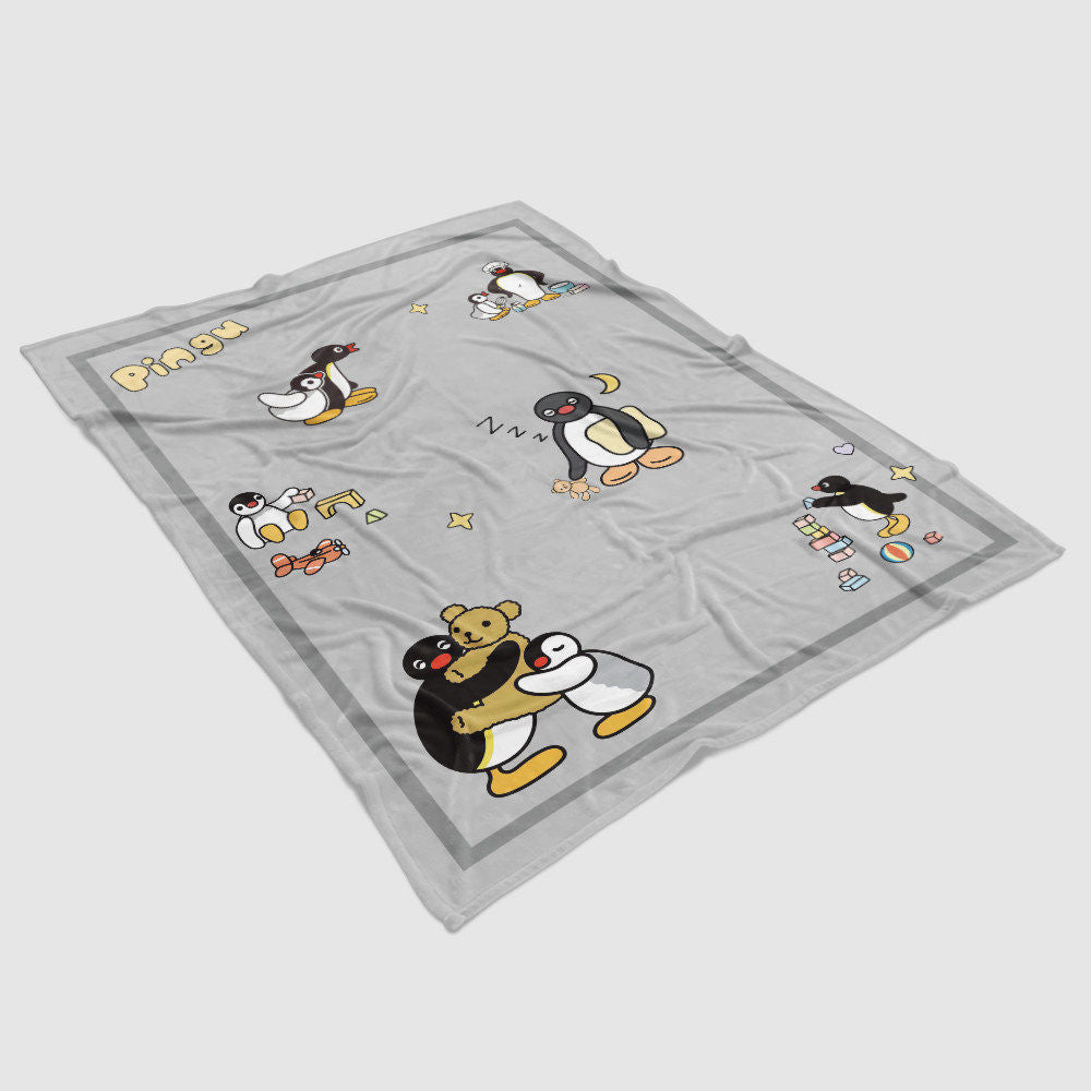 Fun Illustrated Penguin Plush Throw Blanket