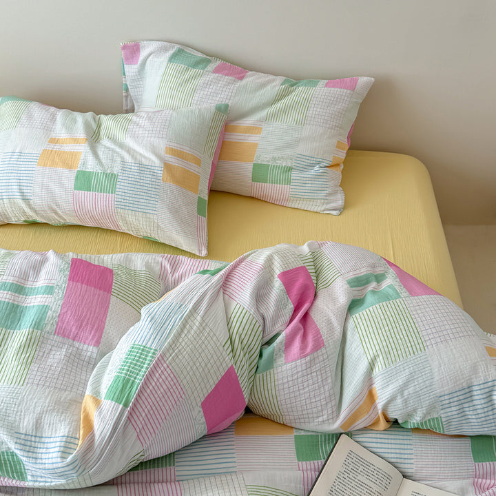 Patchwork Pastel Cotton Percale Duvet Cover and Pillowcase Set