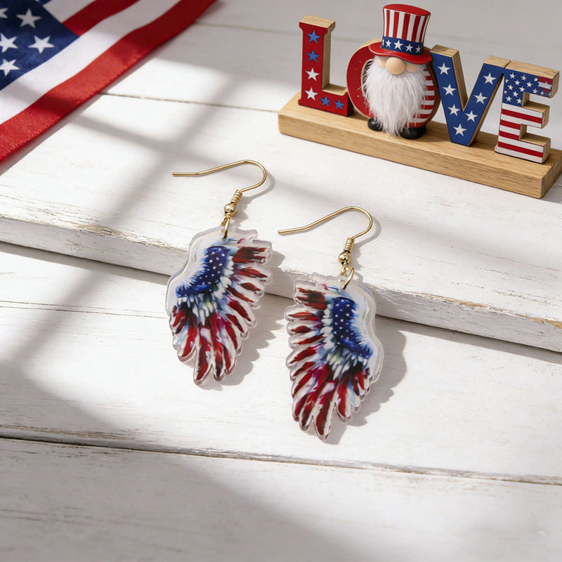 Ladies nan statement earrings with bow shape and American flag pendant Bowlift