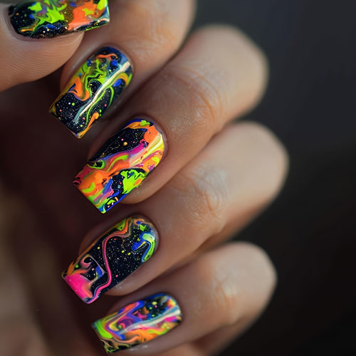 Neon Marbled Nail Art Bowlift