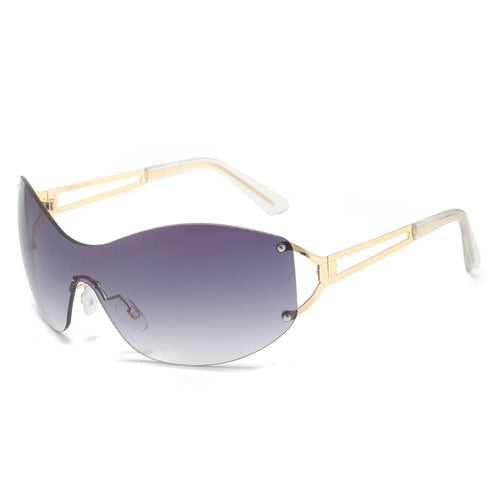 Futuristic Ultra-Wrap Sunglasses with Metallic Accents Bowlift