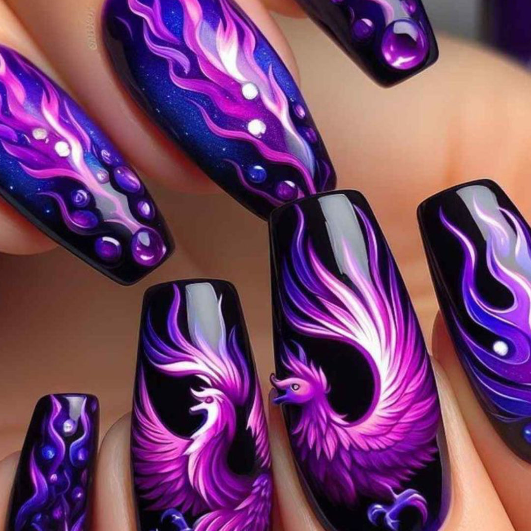 Artistic Phoenix-Themed Nail Art Extensions Bowlift