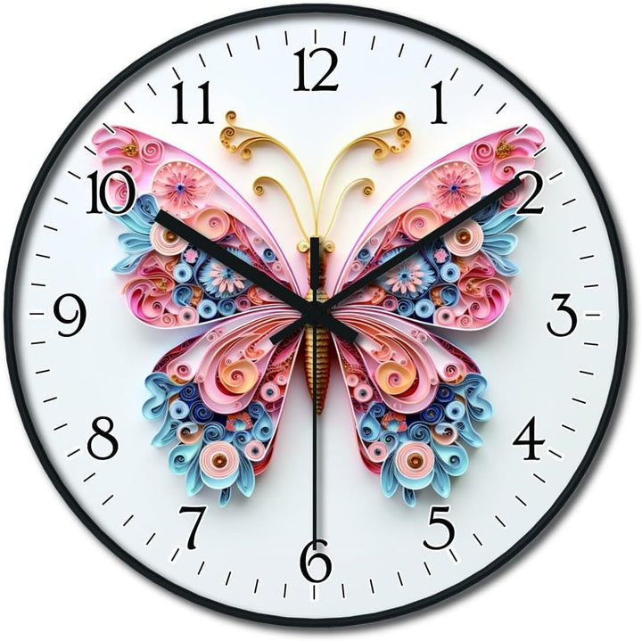 Botanical Butterfly Distressed Wood Round Wall Clock Bowlift