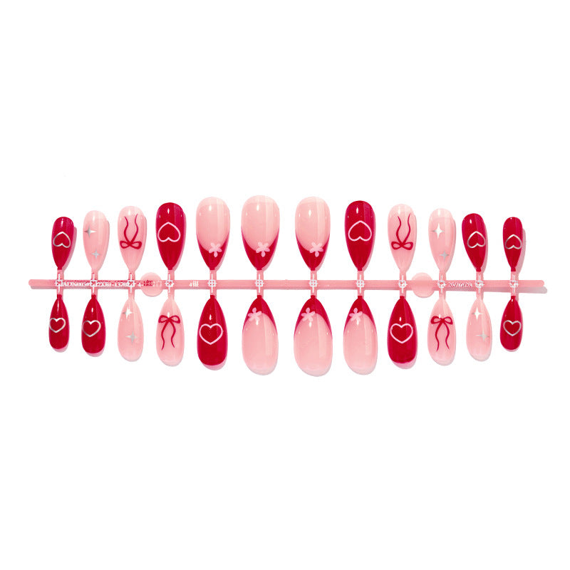 Decorative Press-On Nail Set with Charming Cherry and Bow Designs Bowlift