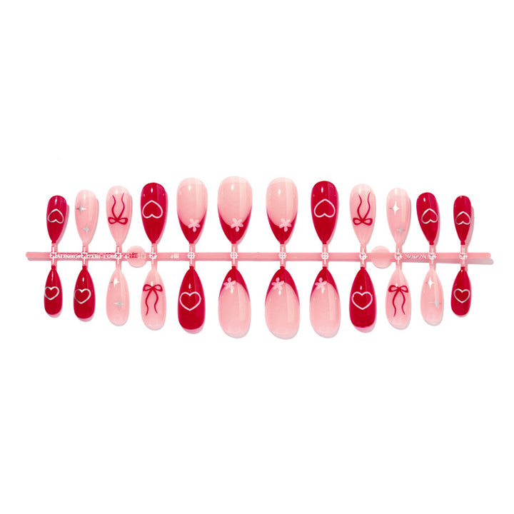 Decorative Press-On Nail Set with Charming Cherry and Bow Designs Bowlift
