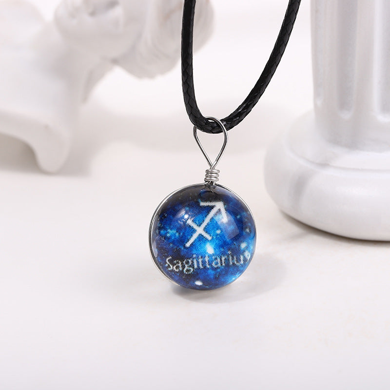 Zodiac Glass Dome Pendant Necklace on Braided Cord Bowlift