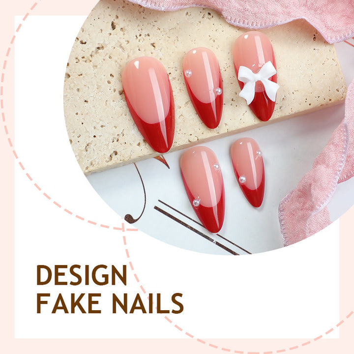 Artificial nail set with elegant bows and glitter accents Bowlift