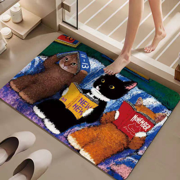 Cartoon Cat-Themed Bath Mat Bowlift