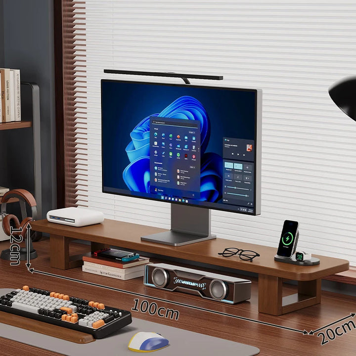 Modern Wooden Monitor Stand with Cable Management Bowlift