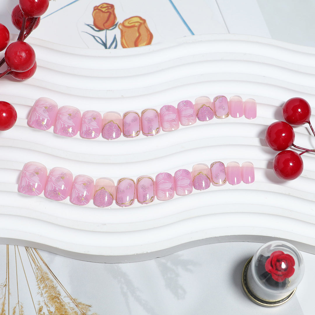 DIY Floral Design Press-On Nail Set Bowlift