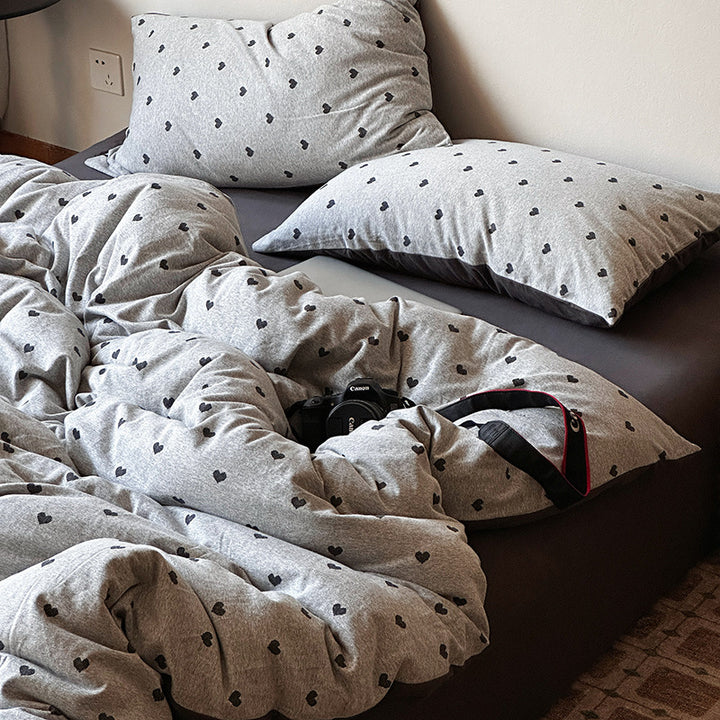 Heart-Print Cotton Duvet Cover Set with Pillowcases
