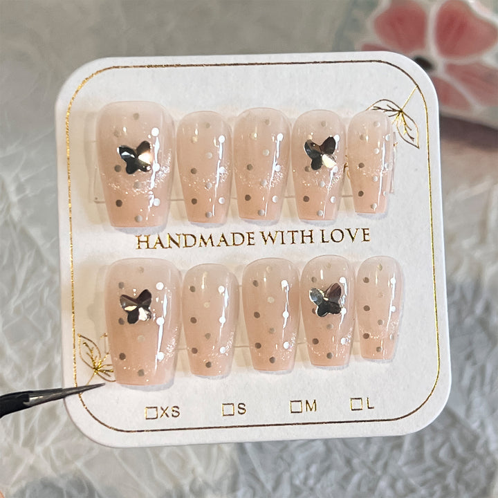Artful Nail Extensions with Rhinestone Decoration Bowlift