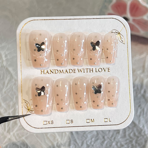 Artful Nail Extensions with Rhinestone Decoration Bowlift