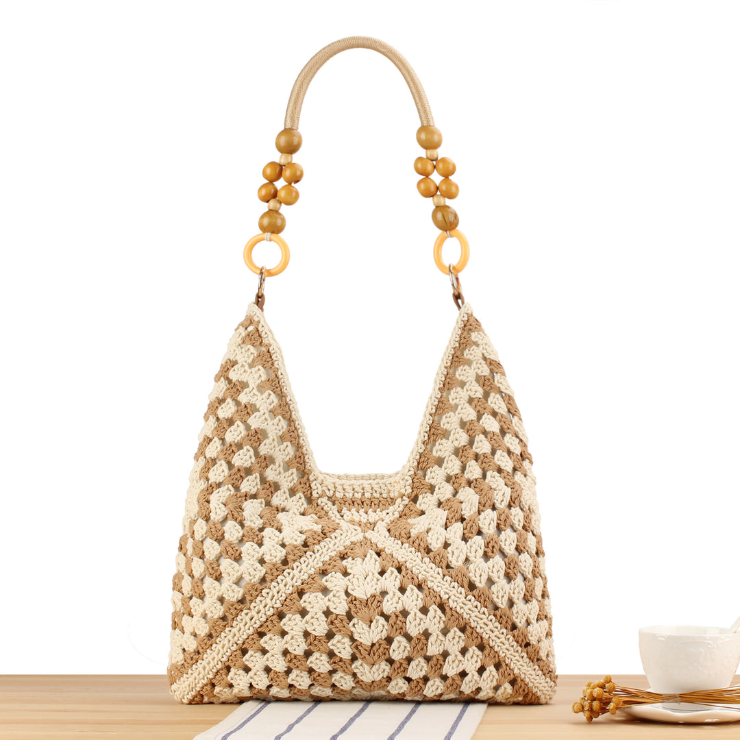 Handmade straw tote bag with elegant wooden handles Bowlift