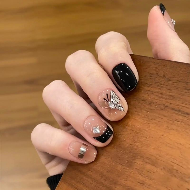Artistic Stiletto Press-On Nail Set with Butterfly Embellishments Bowlift