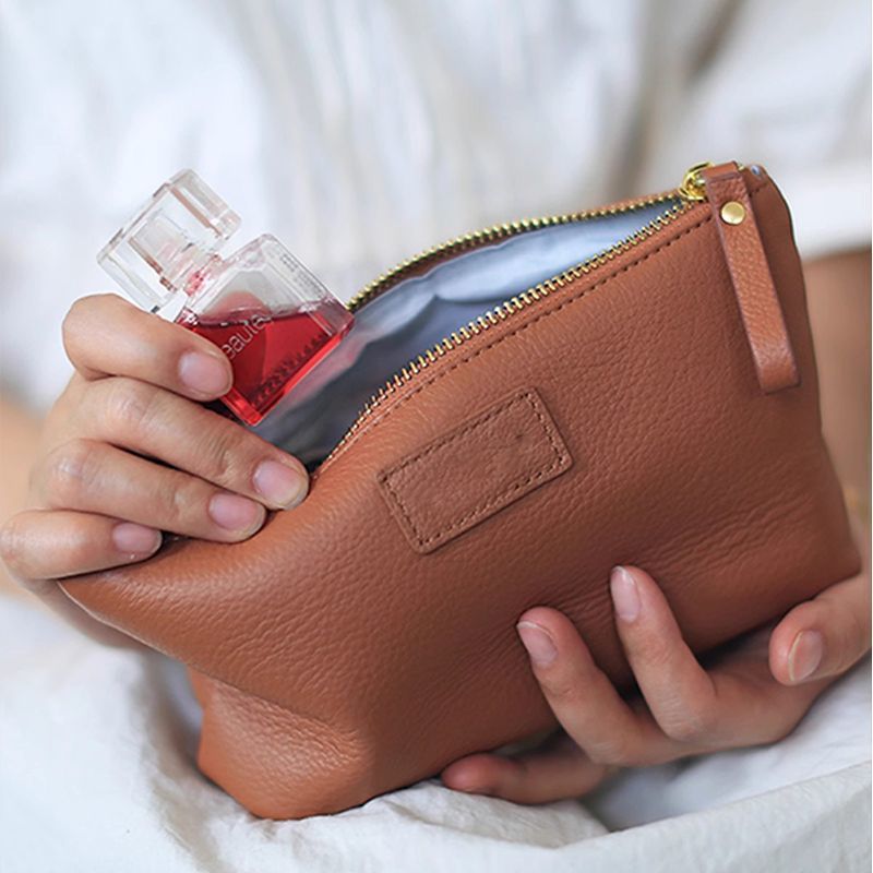 Textured Leather Zip Cosmetic Pouch Bowlift