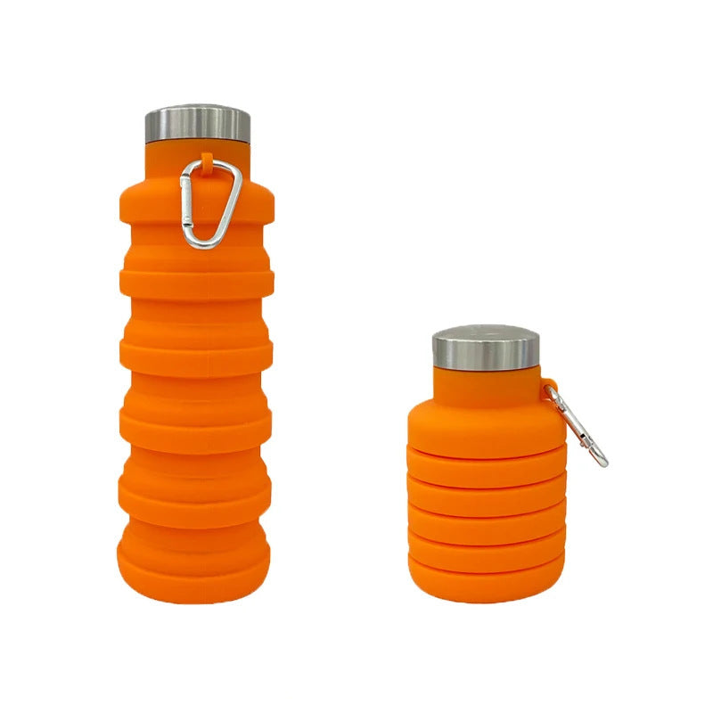 Collapsible Silicone Travel Water Bottle with Stainless Steel Cap and Carabiner Bowlift
