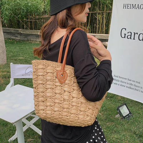Braided shopping bag with leather handles Bowlift