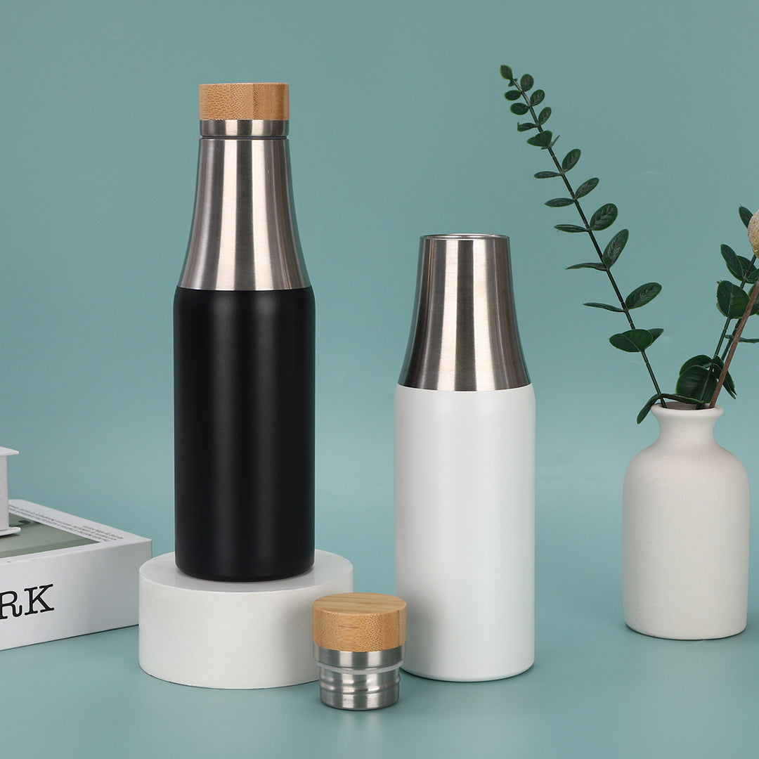 Women's stainless steel insulated drinking bottle with bamboo lid Bowlift