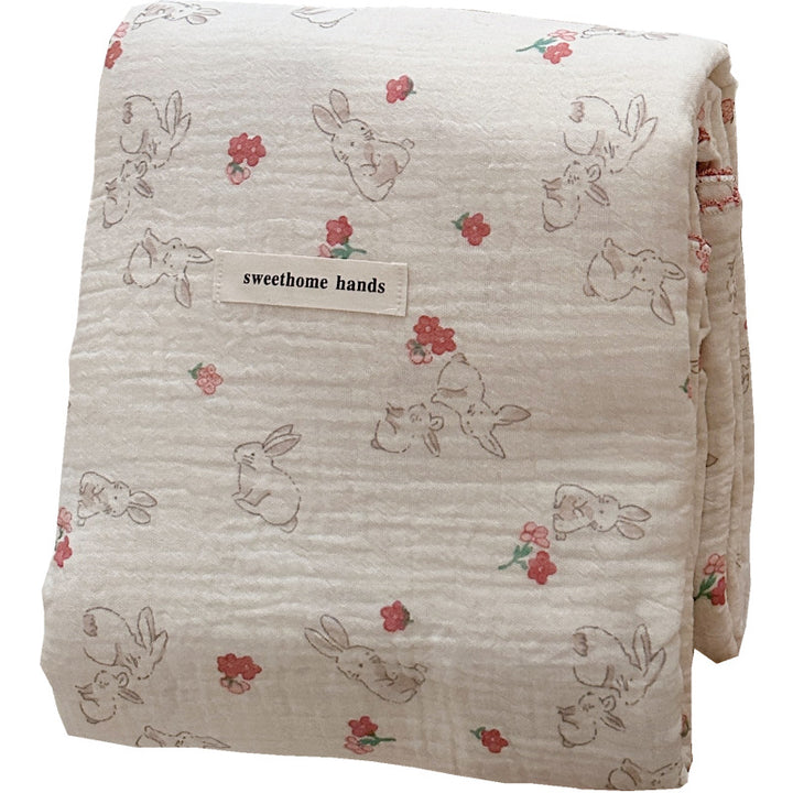 Unisex Cozy Muslin Blanket with Cute Rabbit Design Bowlift