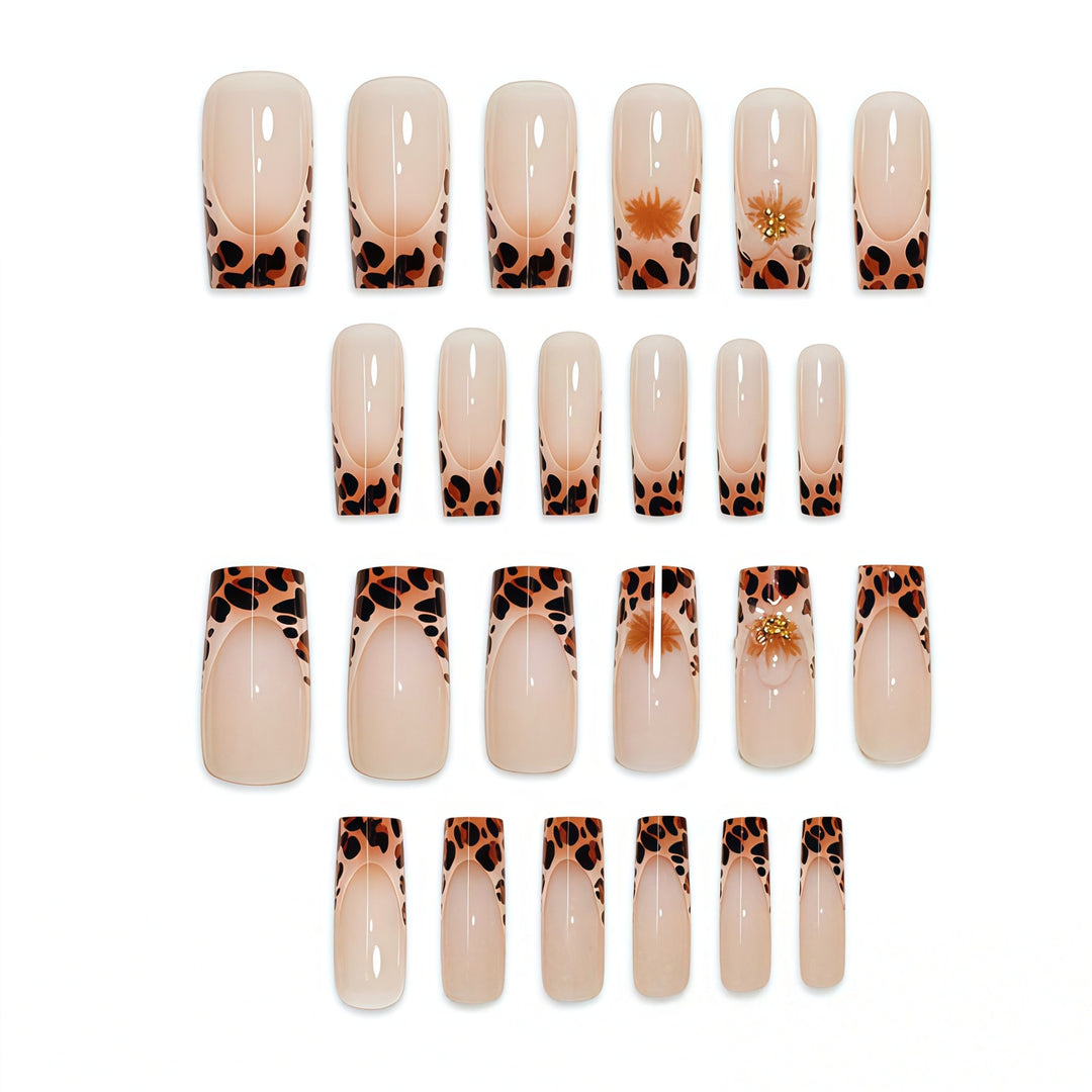 Premium Decorative Press-On Nail Art with Leopard Print Accents Bowlift