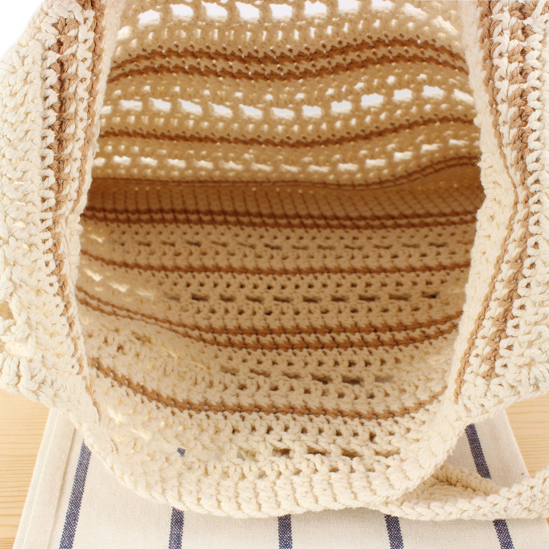 Braided Macrame Shoulder Bag with Modern Stripes Bowlift