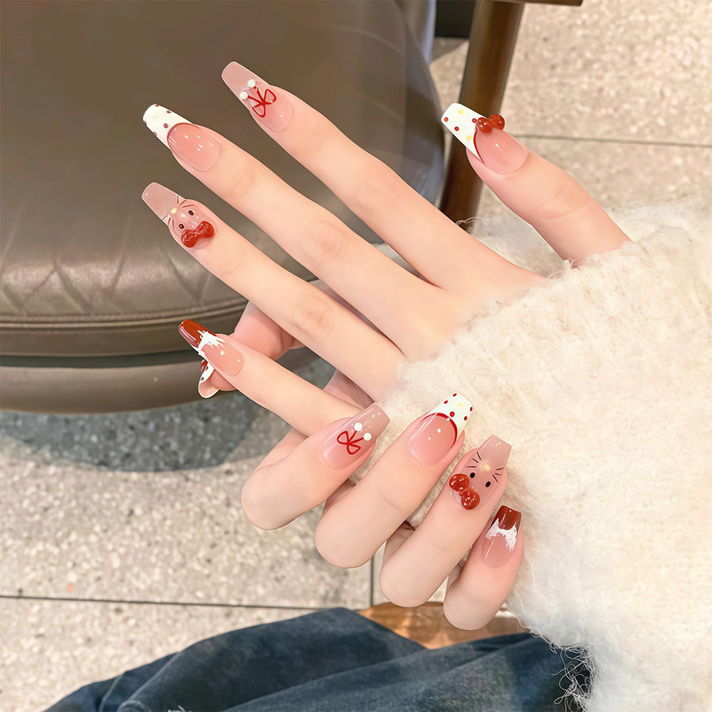 Decorative Press-On Nail Art Set with Cute Bow Accents Bowlift
